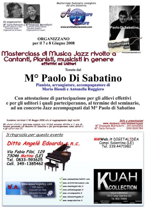 MASTERCLASS con PAOLO DI SABATINO di Canto e Musica jazz