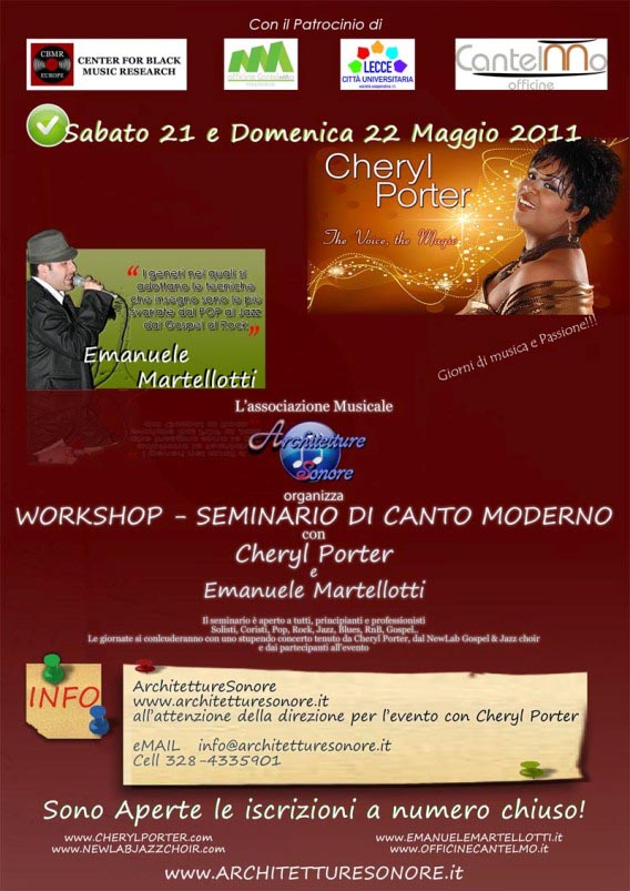 WorkShop di Canto con Cheryl Porter ed Emanuele Martellotti